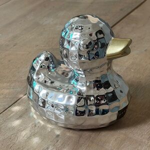Disco 🪩 Silver and Gold Duck Figurine Ceramic  Hand Painted 5x5” NWT